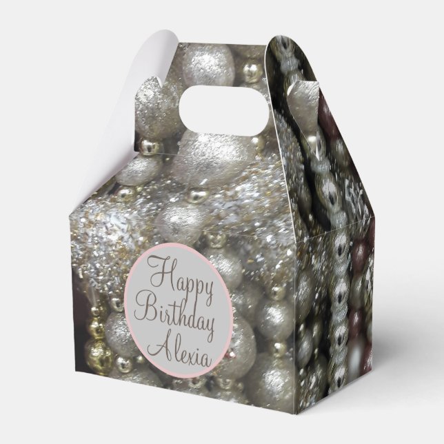 Funkelnd Silber- und rosa gestrichene Perlen Geschenkschachtel (Rückseite)