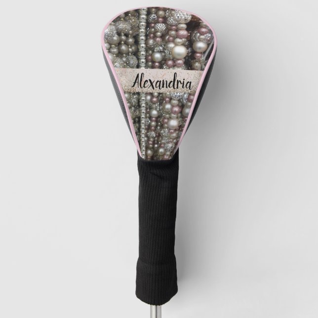 Funkelnd Silber- und rosa gestrichene Perlen       Golf Headcover (Vorderseite)