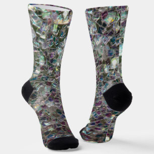 Funkelnd, silbergrauer Mosaik-Imitat Glitzer Socken