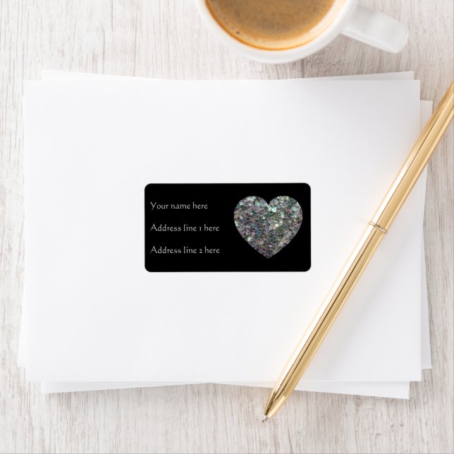 Funkelnd Silbermosaik Glitzer Herz Adressaufkleber (Insitu)