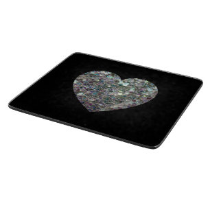 Funkelnd Silbermosaik Glitzer Herz Schneidebrett