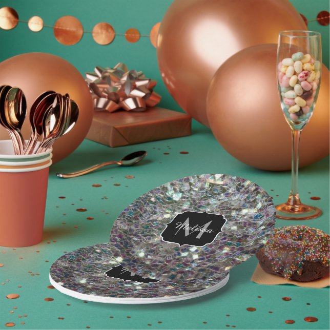 Funkelnd Silbermosaik Monogramm Pappteller (Multi)
