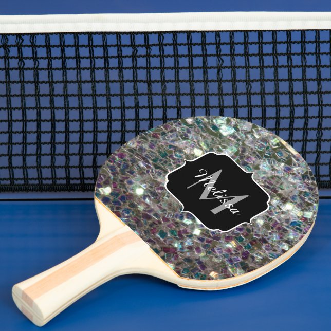 Funkelnd Silbermosaik Monogramm Tischtennis Schläger (InSitu)