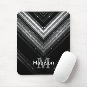 Funkelnd silberne Schwarzgalaxie Zickzack Monogram Mousepad