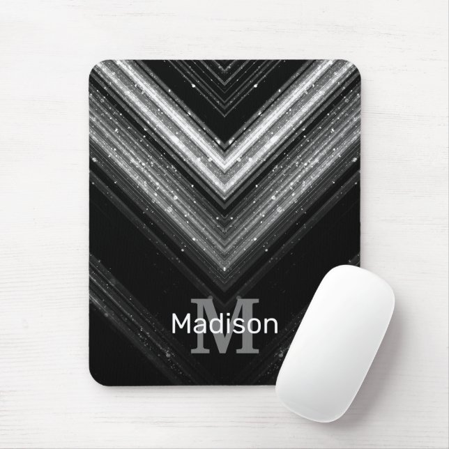 Funkelnd silberne Schwarzgalaxie Zickzack Monogram Mousepad (Mit Mouse)
