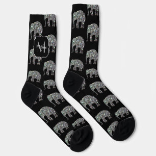 Funkelnd silberner Glitzer Elephantenmuster Monogr Socken