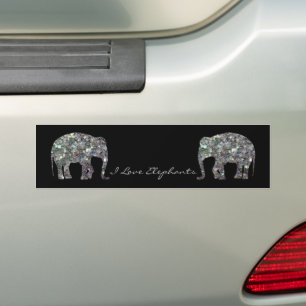 Funkelnd silberner Mosaik-Glitzer Elephant Autoaufkleber