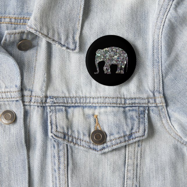 Funkelnd silberner Mosaik-Glitzer Elephant Button (Beispiel)
