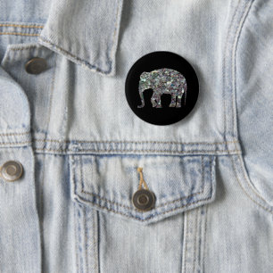 Funkelnd silberner Mosaik-Glitzer Elephant Button