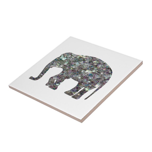 Funkelnd silberner Mosaik-Glitzer Elephant Fliese (Seite)