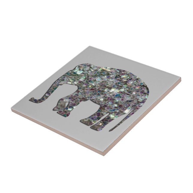 Funkelnd silberner Mosaik-Glitzer Elephant hellgra Fliese (Seite)