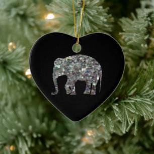 Funkelnd silberner Mosaik-Glitzer Elephant Keramikornament