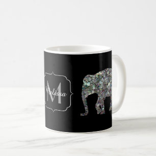 Funkelnd silberner Mosaik-Glitzer Elephant Monogra Kaffeetasse