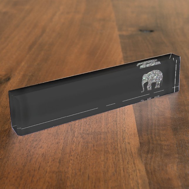 Funkelnd silberner Mosaik-Glitzer Elephant Namensplakette (Seite)