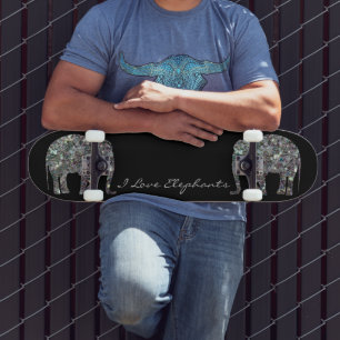 Funkelnd silberner Mosaik Glitzer Elephant Persönl Skateboard