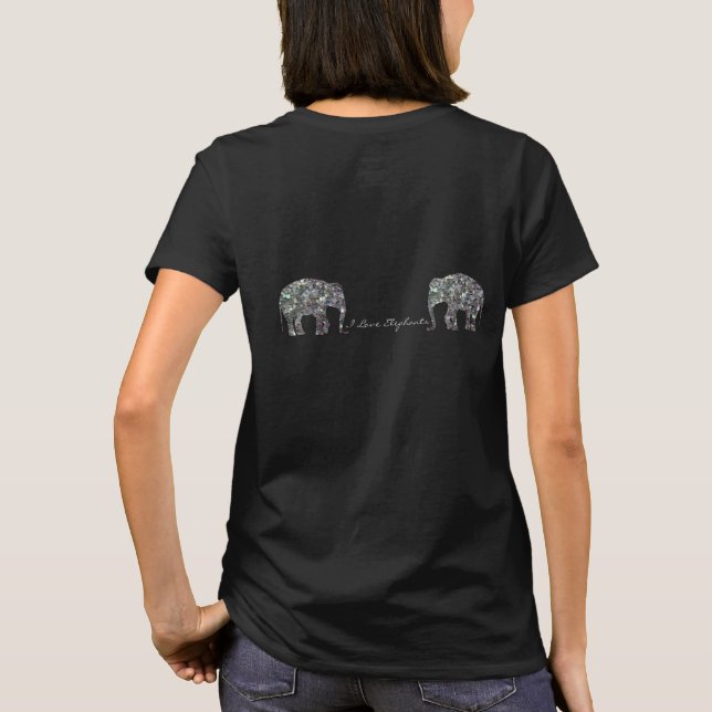 Funkelnd silberner Mosaik Glitzer Elephant Persönl T-Shirt (Rückseite)