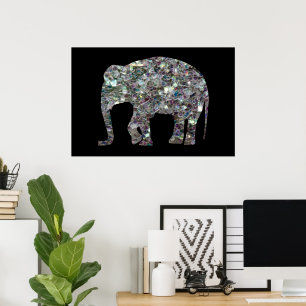 Funkelnd silberner Mosaik-Glitzer Elephant Poster