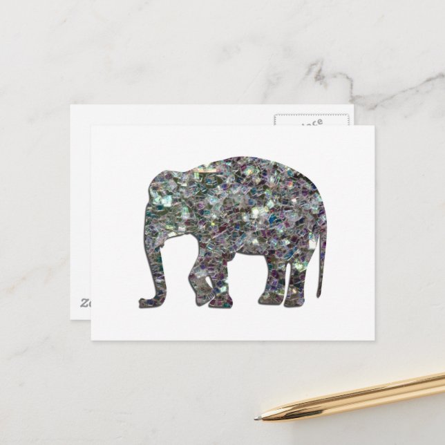 Funkelnd silberner Mosaik-Glitzer Elephant Postkarte (Vorderseite/Rückseite Beispiel)