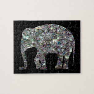 Funkelnd silberner Mosaik-Glitzer Elephant Puzzle