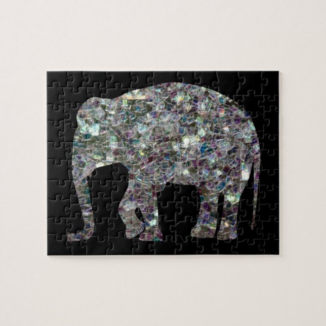 Funkelnd silberner Mosaik-Glitzer Elephant Puzzle (Horizontal)