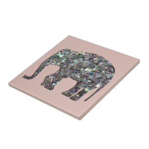 Funkelnd silberner Mosaik Glitzer Elephant Rose pi Fliese