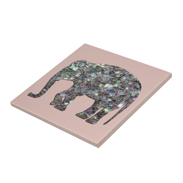 Funkelnd silberner Mosaik Glitzer Elephant Rose pi Fliese (Seite)