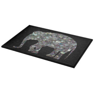 Funkelnd silberner Mosaik-Glitzer Elephant Schneidebrett