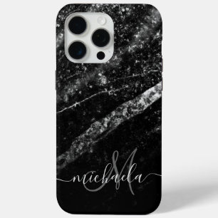 Funkelnd silberschwarze abstrakte Monogramm Case-Mate iPhone Hülle
