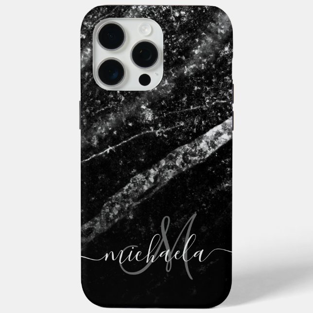Funkelnd silberschwarze abstrakte Monogramm Case-Mate iPhone Hülle (Rückseite)