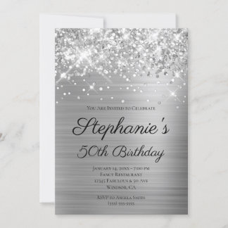 Funkelnd Silberstreifen Elegant Script 50. Geburts Einladung
