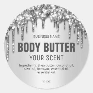 Funkelnd Silver Glitzer Body Butter Labels Runder Aufkleber