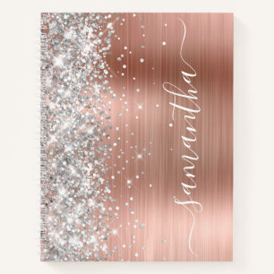 Funkelnd Silver Glitzer Rose Gold Glam Girl Name Notizbuch