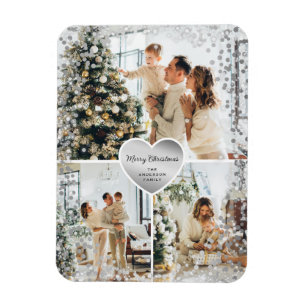 Funkelnd Silver Heart Foto Frohe Weihnachtsmagazin Magnet