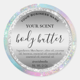 Funkelnd Silver Rainbow Pastel Body Butter Labels Runder Aufkleber
