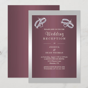Funkelnd Silver Rings & Burgandy Hochzeitsempfang Einladung