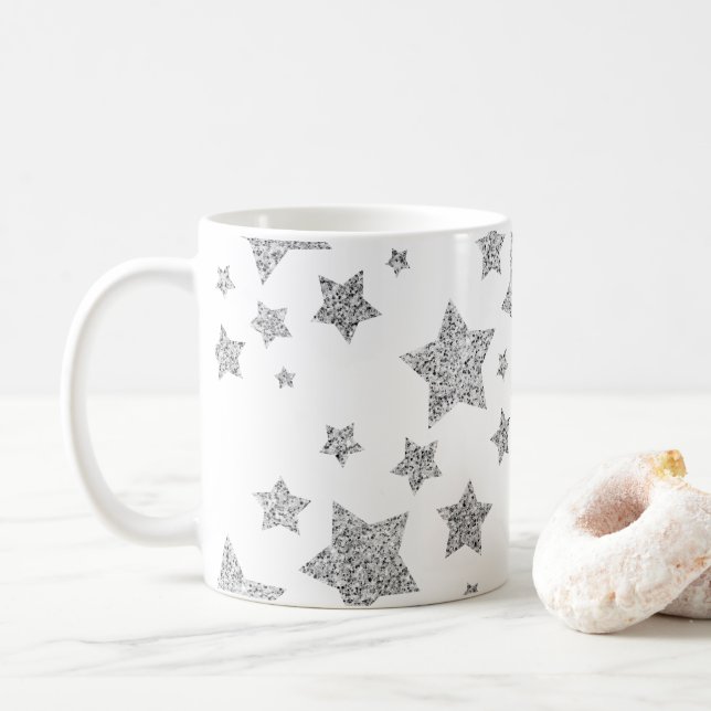 Funkelnd Silver Stars Weihnachtsmuster Kaffeetasse (Mit Donut)