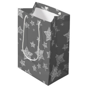 Funkelnd Silver Stars Weihnachtsmuster Mittlere Geschenktüte