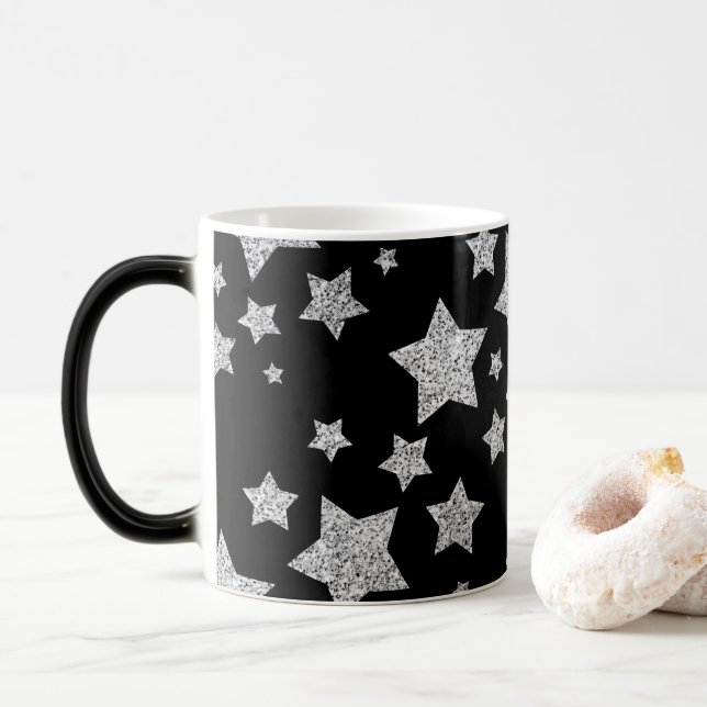 Funkelnd Silver Stars Weihnachtsmuster Verwandlungstasse (Mit Donut)