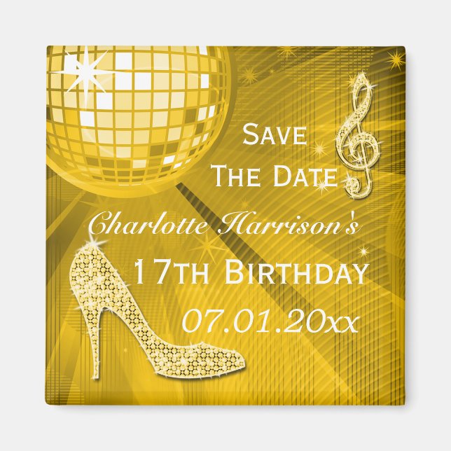 Funkelnd Stiletto Heel 17. Geburtstag Save the Dat Magnet (Vorne)