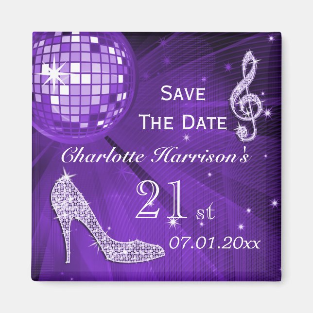 Funkelnd Stiletto Heel 21. Geburtstag Save the Dat Magnet (Vorne)