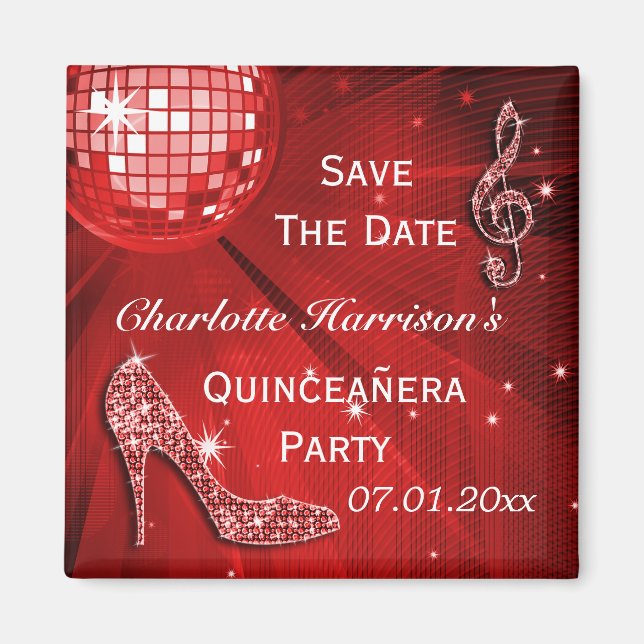 Funkelnd Stiletto Heel Quinceañera Save the Date Magnet (Vorne)