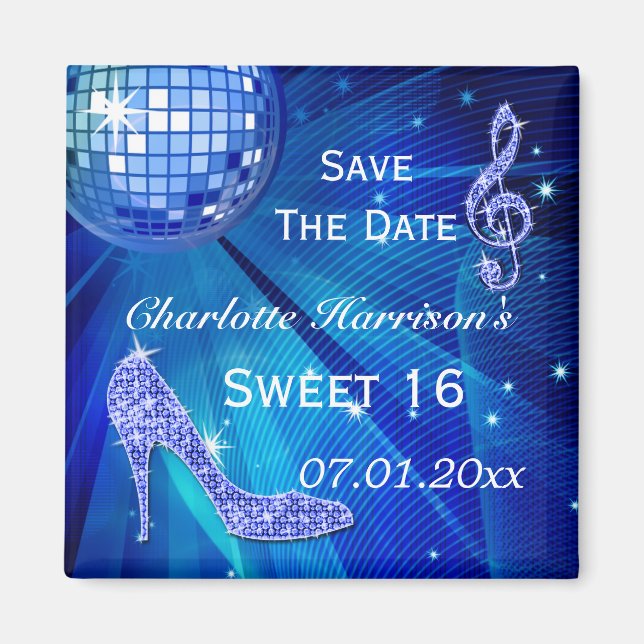 Funkelnd Stiletto Heel Sweet 16 Save the Date Magnet (Vorne)