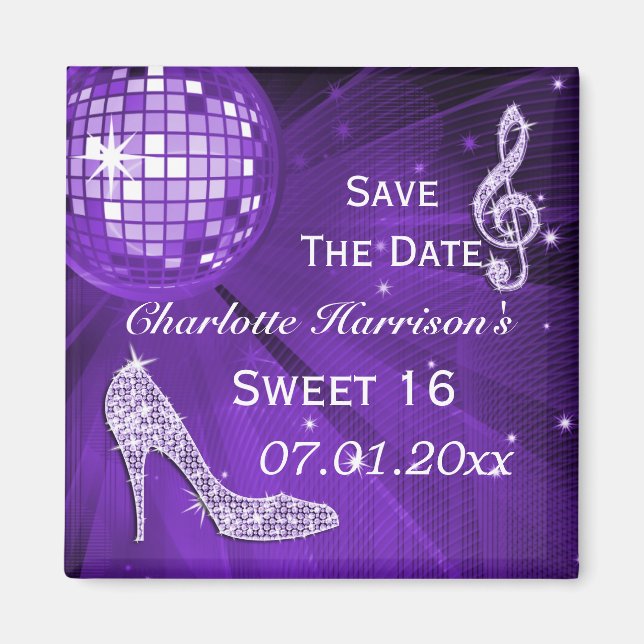 Funkelnd Stiletto Heel Sweet 16 Save the Date Magnet (Vorne)