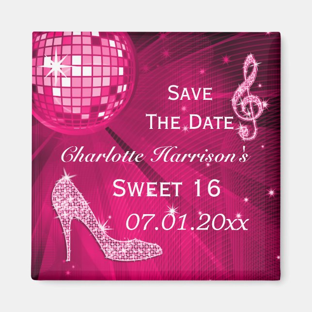 Funkelnd Stiletto Heel Sweet 16 Save the Date Magnet (Vorne)