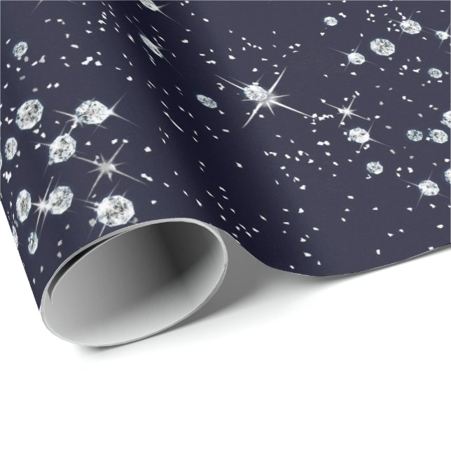 Funkelnd Twilight Blue Marine Sky Silver Diamonds Geschenkpapier (Rolleneckpunkt)