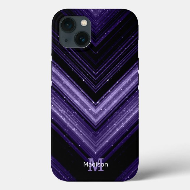 Funkelnd ultraviolette Galaxie Zickzack Monogramm Case-Mate iPhone Hülle (Rückseite)