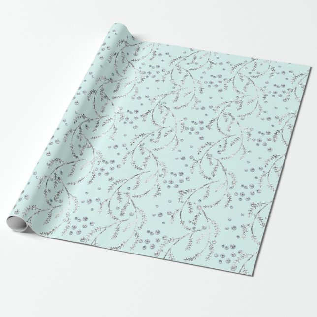 Funkelnd Wasserpastel Laurel Silver Diamonds Geschenkpapier (Ungerollt)