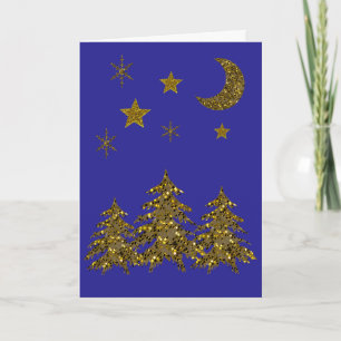 Funkelnd Weihnachtsbaum, Mond, blaue Sterne Feiertagskarte