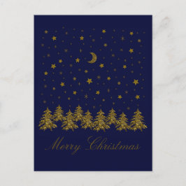 Funkelnd Weihnachtsbaum, Mond, blaue Sterne Feiertagspostkarte