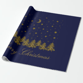 Funkelnd Weihnachtsbaum, Mond, blaue Sterne Geschenkpapier